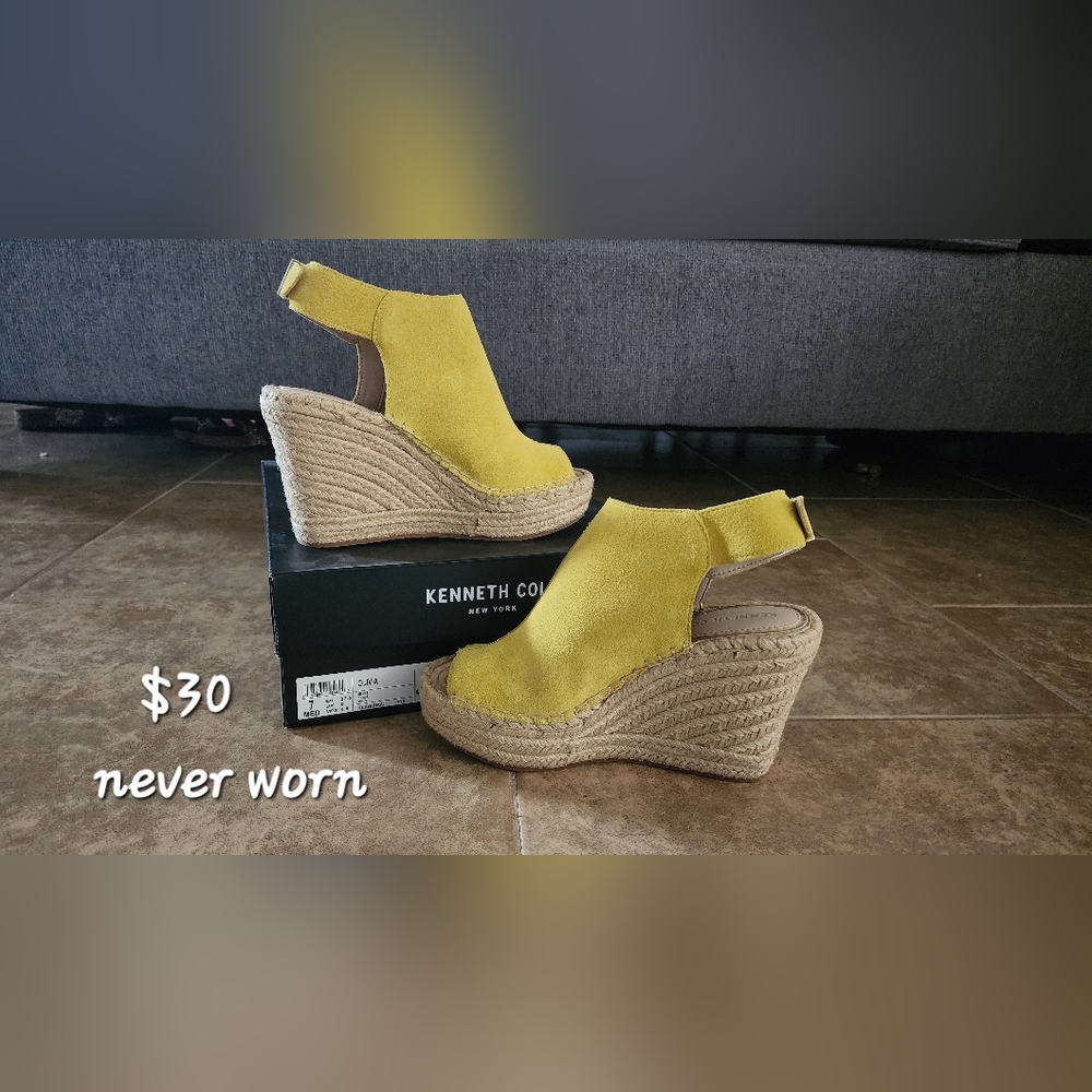 Yellow wedge sandals